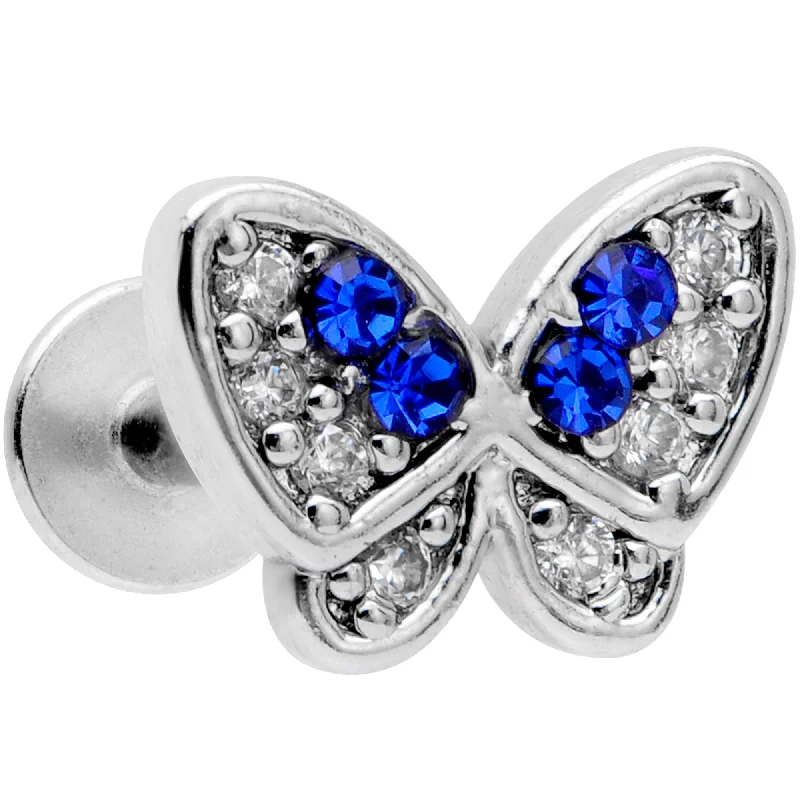 Lip Rings for Trendy Piercings16 Gauge 5/16 Clear CZ Gem Blue Gem Butterfly Labret Monroe Tragus