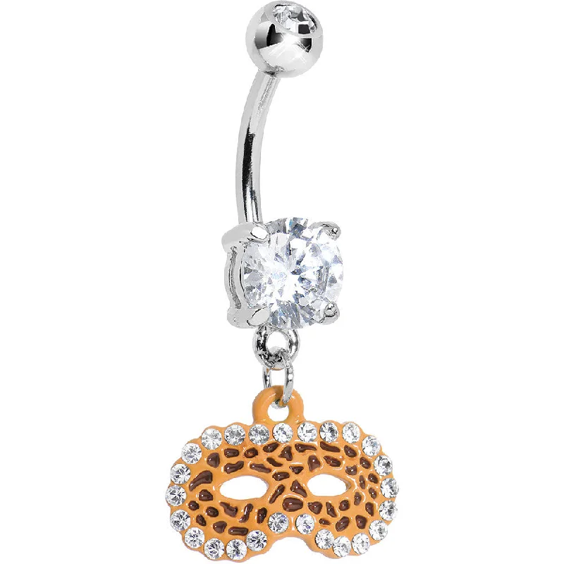 Trendy Belly Rings for Chic Fashion -Clear Gem Leopard Print Masquerade Mask Dangle Belly Ring Trendy Belly Rings for Chic Fashion -Clear Gem Leopard Print Masquerade Mask Dangle Belly Ring