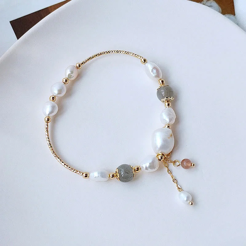 Personalized Cuff Bangles for Women-Buddha Stones Pearl Moonstone Strawberry Quartz Bead Optimism Bracelet Personalized Cuff Bangles for Women-Buddha Stones Pearl Moonstone Strawberry Quartz Bead Optimism Bracelet