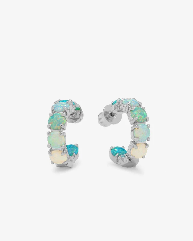 Women's Earrings – Elegant Designs for Every Personality--"Oh She Fancy" Ombré Hoops .75" - Silver|Blue Opal Ombré
