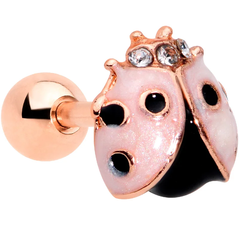 Women's Earrings – Elegant Designs for Every Personality--16 Gauge 1/4 Clear Gem Rose Gold Tone Lil Ladybug Cartilage Tragus