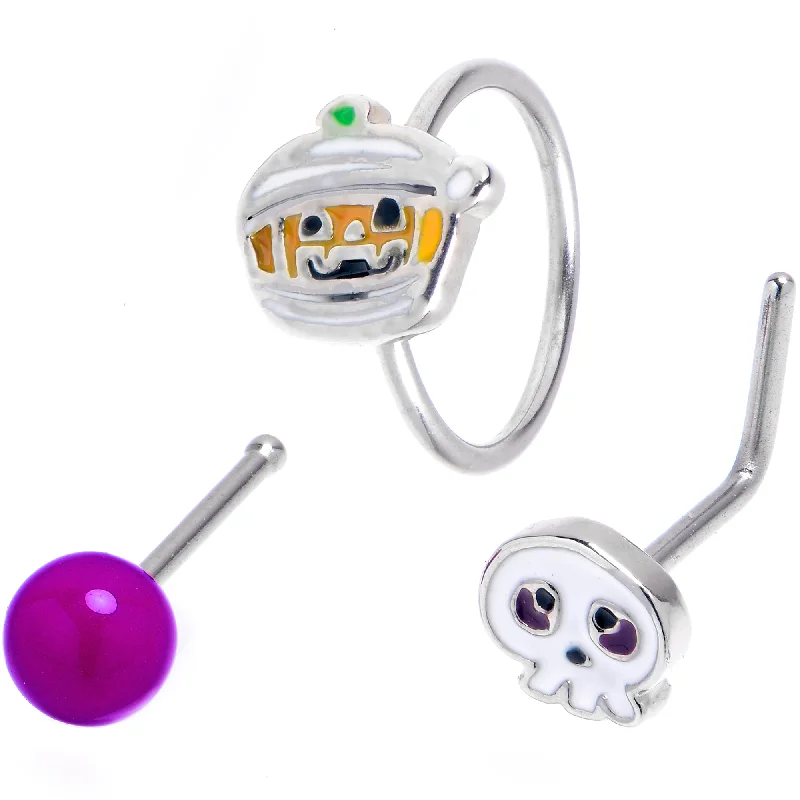 Trendy and Comfortable Nose Rings for Every Day -20 Gauge Mummy Pumpkin Skull Halloween Nose Hoop Bone Set of 3 Trendy and Comfortable Nose Rings for Every Day -20 Gauge Mummy Pumpkin Skull Halloween Nose Hoop Bone Set of 3