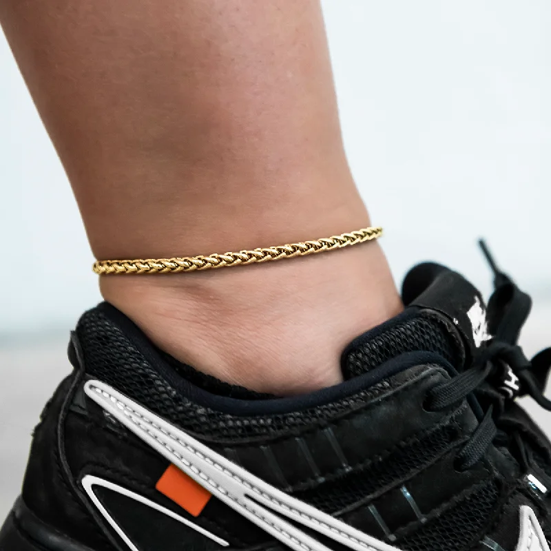 Elegant Anklets for Special Occasions-Palm Chain Anklet in Yellow Gold- 4mm