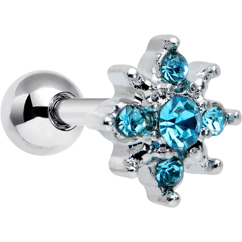 Women's Earrings – Elegant Designs for Every Personality--16 Gauge 1/4 Blue Gem Stylish Snowflake Cartilage Tragus Earring