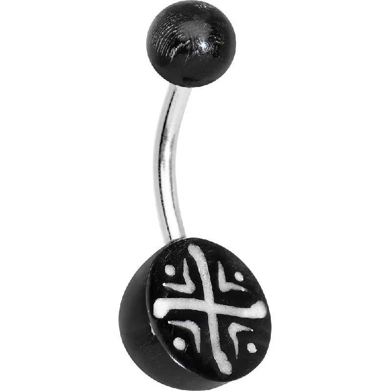 Belly Rings with Stone Accents for Elegant Style -Cream on Black Acrylic Tribal Cross Belly Ring Belly Rings with Stone Accents for Elegant Style -Cream on Black Acrylic Tribal Cross Belly Ring