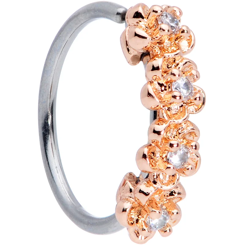 Elegant Nose Rings with Shiny Gems -20 Gauge 5/16 Clear CZ Gem Rose Gold Tone Flowers Nose Hoop Elegant Nose Rings with Shiny Gems -20 Gauge 5/16 Clear CZ Gem Rose Gold Tone Flowers Nose Hoop