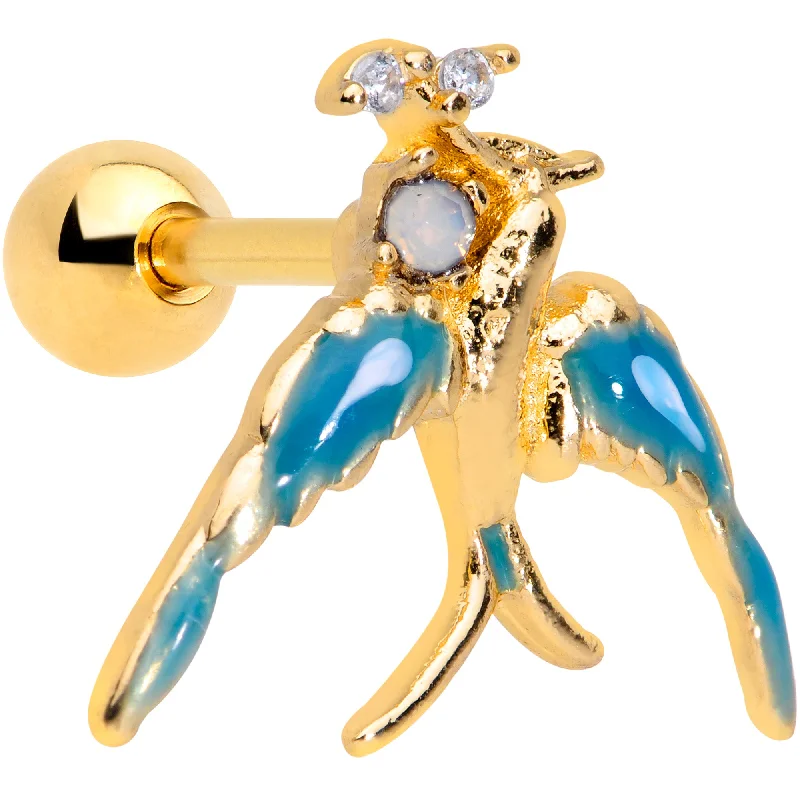 Women's Earrings – Elegant Designs for Every Personality--16 Gauge 1/4 White Faux Opal Gold Tone Swallow Bird Cartilage Tragus