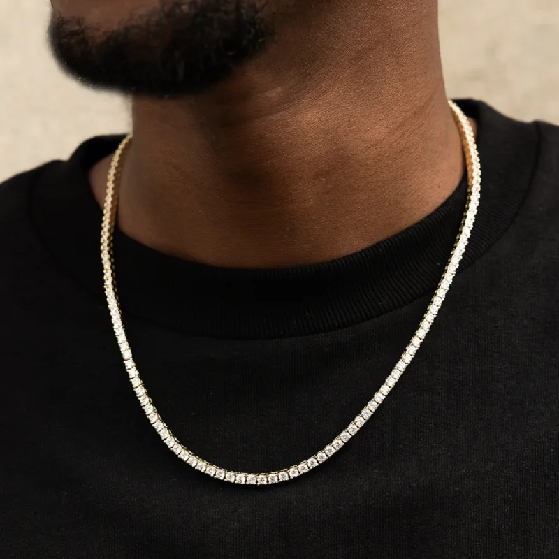 Exclusive Men's Necklaces & Pendants for the Modern Gentleman-Diamond Tennis Necklace in Yellow Gold- 3mm Exclusive Men's Necklaces & Pendants for the Modern Gentleman-Diamond Tennis Necklace in Yellow Gold- 3mm
