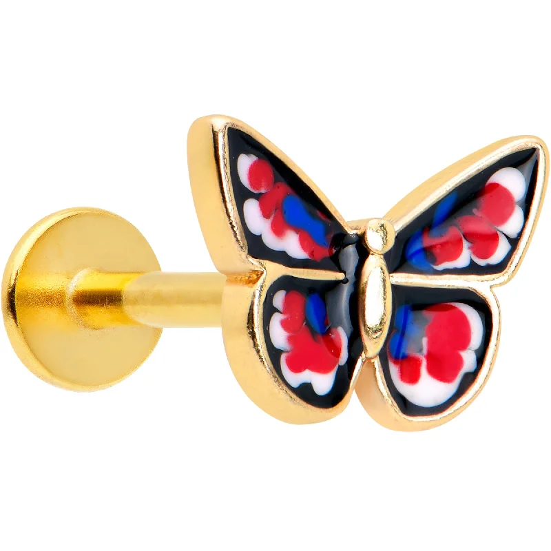 Stunning Lip Rings with Radiant Stones16 Gauge 5/16 Gold Tone Red White Blue Butterfly Labret Monroe Tragus
