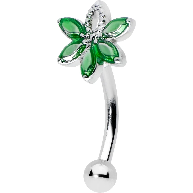 Women's Earrings – Elegant Designs for Every Personality--16 Gauge 5/16 Green Gem Pot Leaf Textured Curved Eyebrow Ring