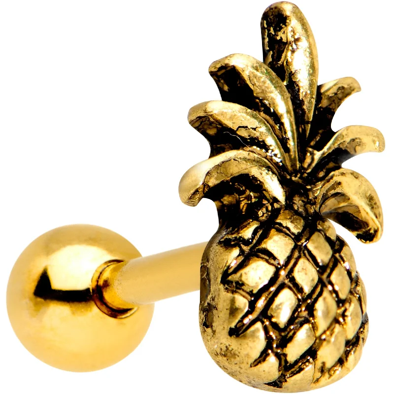 Women's Earrings – Elegant Designs for Every Personality--16 Gauge 1/4 Gold PVD Pineapple Pizzazz Cartilage Tragus Earring