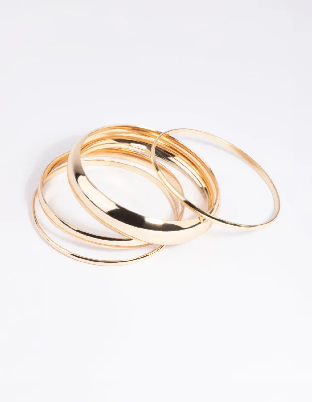 Adjustable Bangles for Women-Gold Thick & Thin Bangle Bracelet 4-Pack