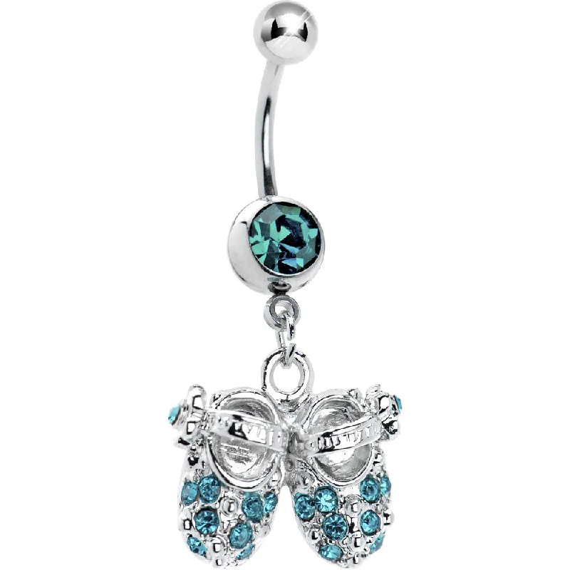 Belly Rings with Silver and Gold Detailing -Blue Zircon Jeweled Baby Shoes Belly Ring Belly Rings with Silver and Gold Detailing -Blue Zircon Jeweled Baby Shoes Belly Ring
