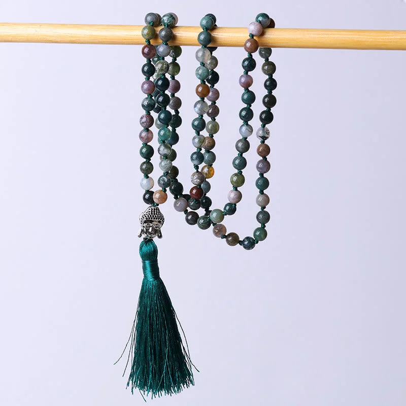 Men's Casual Bracelets with Simple Leather Design-Buddha Stones 108 Mala Beads Indian Agate Buddha Head Cleansing Bracelet Men's Casual Bracelets with Simple Leather Design-Buddha Stones 108 Mala Beads Indian Agate Buddha Head Cleansing Bracelet