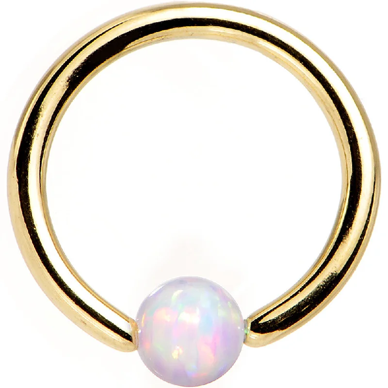 Women's Earrings – Elegant Designs for Every Personality--16 Gauge 5/16 3mm White Synthetic Opal Gold IP Steel BCR Captive Ring