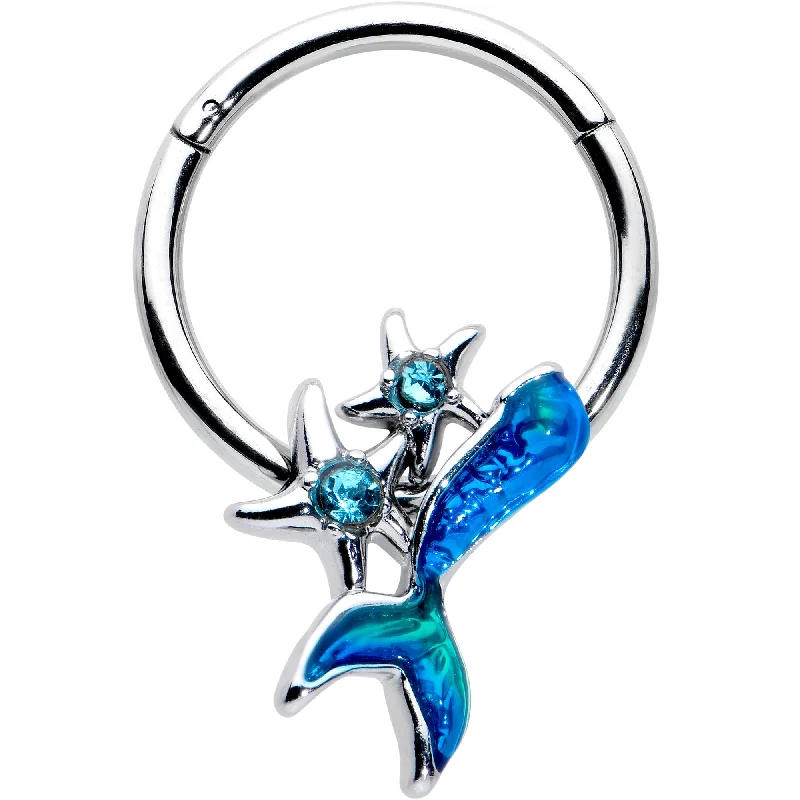 Women's Earrings – Elegant Designs for Every Personality--16 Gauge 3/8 Blue Gem Blue Mermaid Tail Stars Hinged Segment Ring