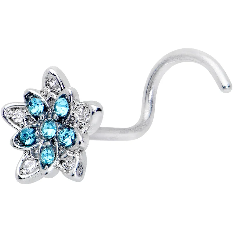 Nose Rings with Bold Gems -20 Gauge 7mm Blue CZ Gem Snowflake Flower Left Side Nose Screw Nose Rings with Bold Gems -20 Gauge 7mm Blue CZ Gem Snowflake Flower Left Side Nose Screw