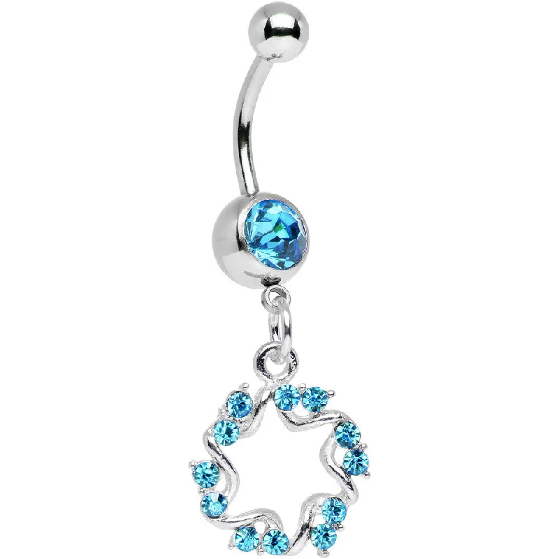 Trendy Belly Rings for Modern Fashionistas -Aqua Gem Twinkling Six Pointed Star Dangle Belly Ring Trendy Belly Rings for Modern Fashionistas -Aqua Gem Twinkling Six Pointed Star Dangle Belly Ring
