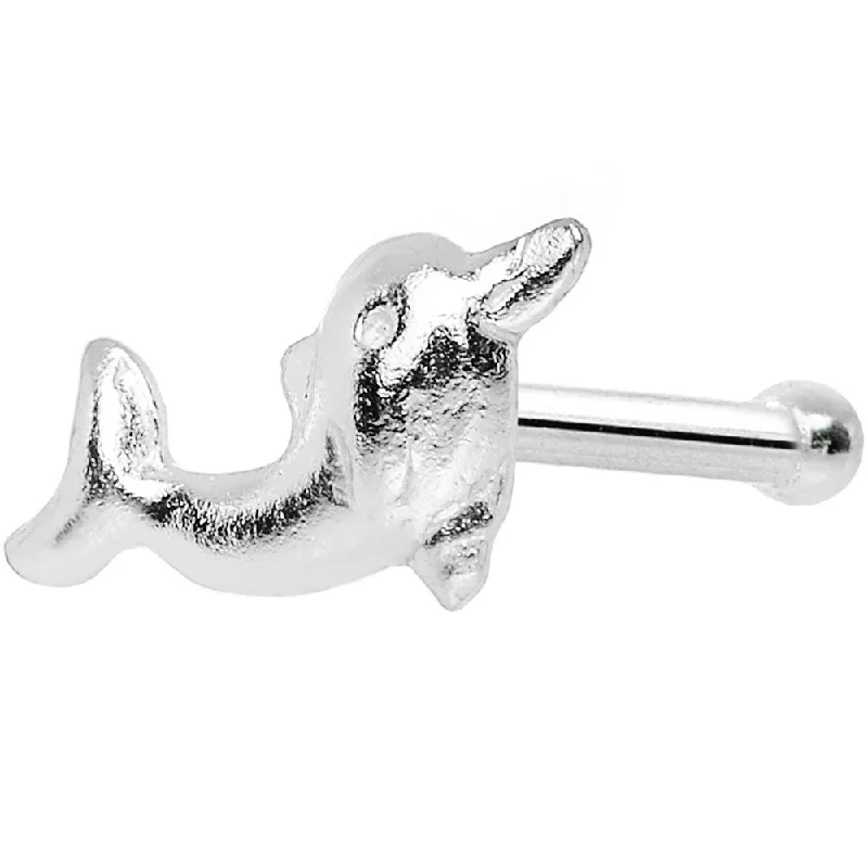Nose Rings with Glitter -22 Gauge 925 Sterling Silver Dancing Dolphin Nose Bone
