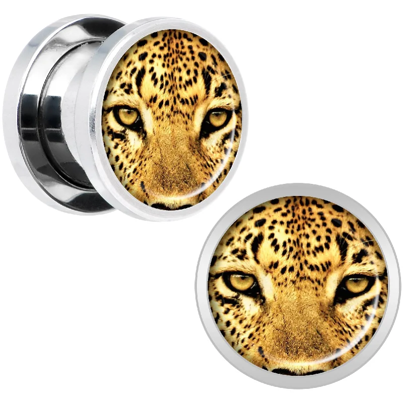 Women's Earrings – Elegant Designs for Every Personality--Full Color Leopard Eyes Steel Screw Fit Plug Set 00 Gauge
