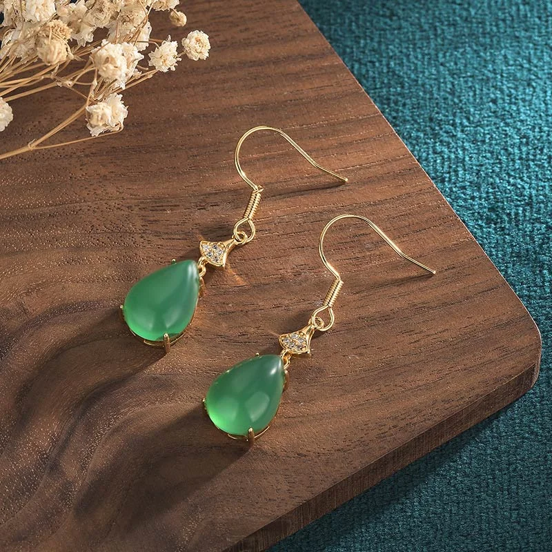 Women's Earrings – Elegant Designs for Every Personality--Buddha Stones Cyan Jade Luck Drop Earrings Women's Earrings – Elegant Designs for Every Personality--Buddha Stones Cyan Jade Luck Drop Earrings