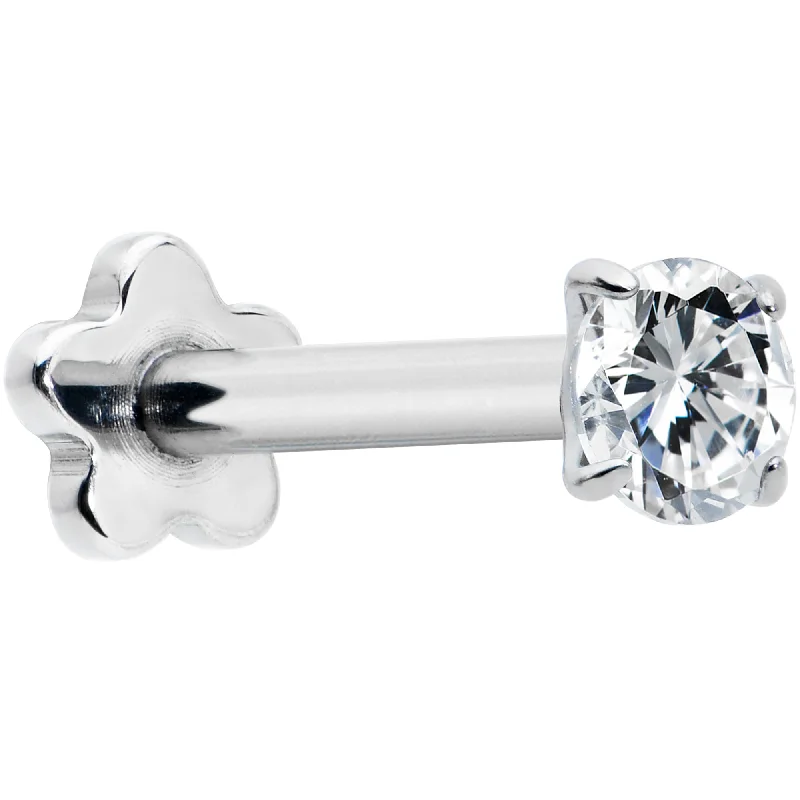 Comfortable Lip Rings for Effortless Wear16 Gauge 5/16 Clear CZ G23 Titanium Threadless Flower Labret Tragus