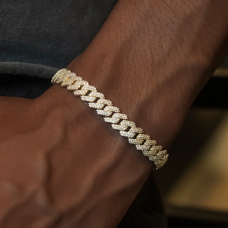 Bracelet Sets for Men-Diamond Prong Cuban Bracelet in Yellow Gold- 8.5mm