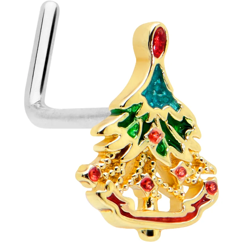 Nose Rings for Office Wear -20 Gauge 7mm Red Gem Deco Holiday Tree Golden L Shape Nose Ring Nose Rings for Office Wear -20 Gauge 7mm Red Gem Deco Holiday Tree Golden L Shape Nose Ring
