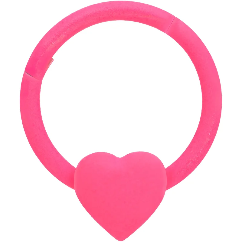 Comfortable Lip Rings for Unique Fashion16 Gauge 3/8 Pink Matte Heart Valentines Day Hinged Segment Ring