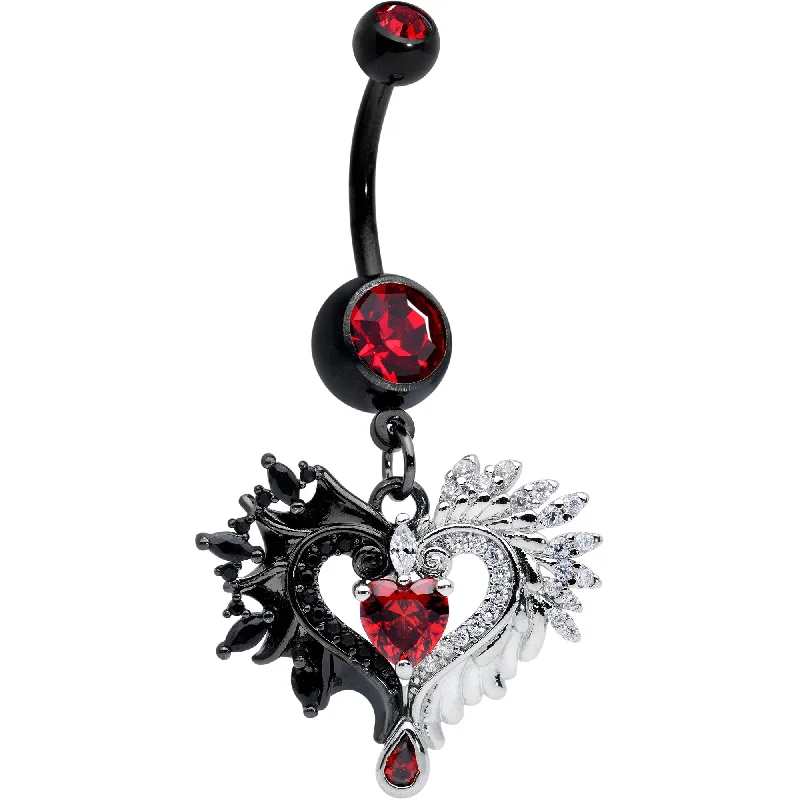Belly Rings for Chic Fashionistas -Red CZ Gem Black Elegant Winged Heart Valentines Day Dangle Belly Ring Belly Rings for Chic Fashionistas -Red CZ Gem Black Elegant Winged Heart Valentines Day Dangle Belly Ring