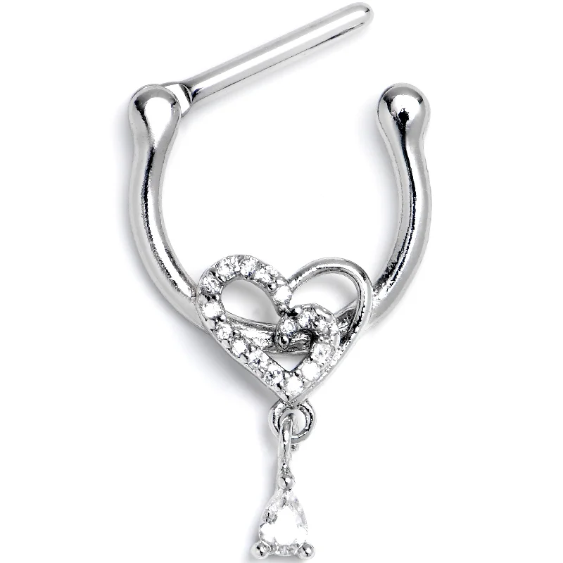 Women's Earrings – Elegant Designs for Every Personality--16 Gauge 5/16 Clear CZ Gem Asymmetrical Heart Dangle Cartilage Clicker Women's Earrings – Elegant Designs for Every Personality--16 Gauge 5/16 Clear CZ Gem Asymmetrical Heart Dangle Cartilage Clicker