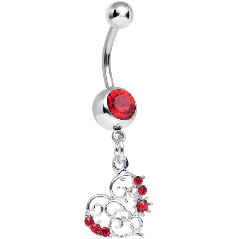 Comfortable Belly Rings for All-Day Comfort -Red Gem Precious Swirled Heart Dangle Belly Ring Comfortable Belly Rings for All-Day Comfort -Red Gem Precious Swirled Heart Dangle Belly Ring