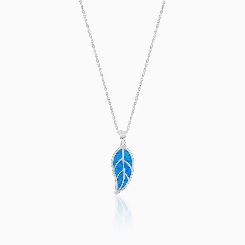 Shop Classic Women's  Necklaces & Pendants with a Modern Twist-Silver Mystic Blue Leaf Pendant with Link Chain