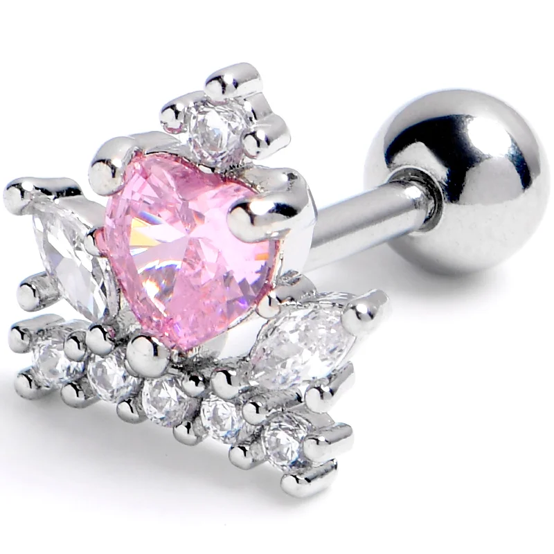 Women's Earrings – Elegant Designs for Every Personality--16 Gauge 1/4 Clear Pink Gem Heart Crown Cartilage Tragus Earring Women's Earrings – Elegant Designs for Every Personality--16 Gauge 1/4 Clear Pink Gem Heart Crown Cartilage Tragus Earring
