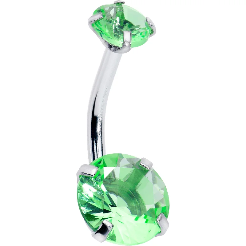 Belly Rings with Silver and Gold Detailing -Peridot Green Gem August Birthstone Double Mount Belly Ring Belly Rings with Silver and Gold Detailing -Peridot Green Gem August Birthstone Double Mount Belly Ring