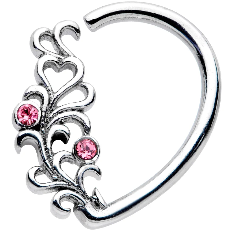 Lip Rings for a Bold Piercing Statement16 Gauge 3/8 Pink Gem Vine Half Heart Right Ear Closure Ring
