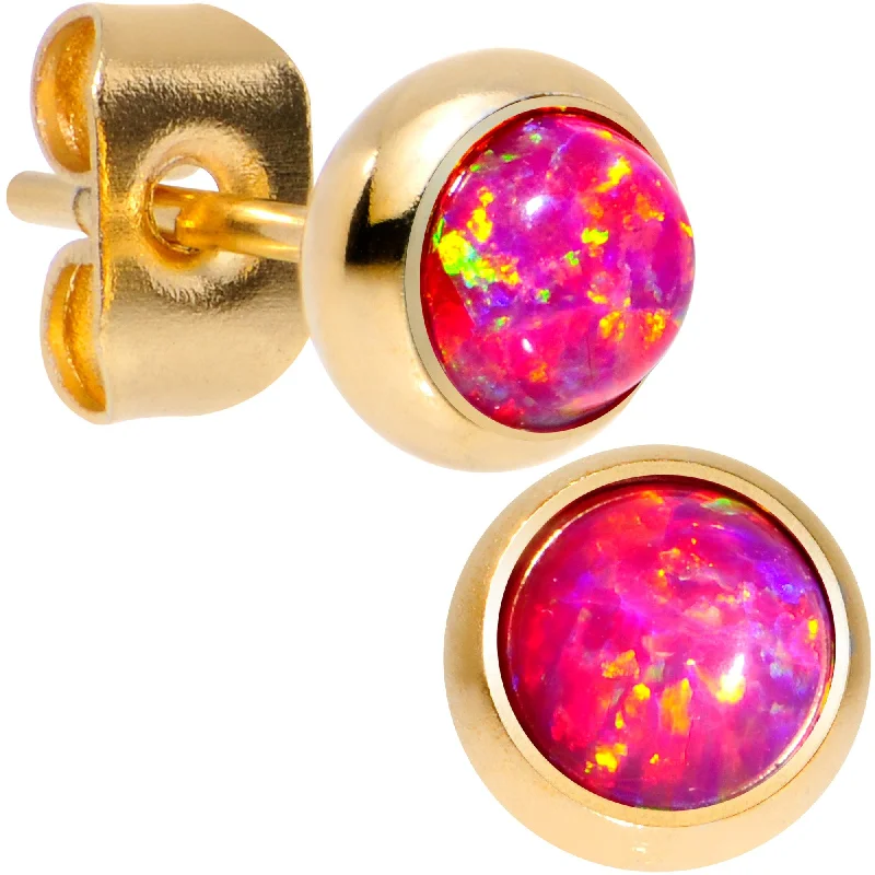 Women's Earrings – Elegant Designs for Every Personality--Red Synthetic Opal Gold IP 316L Surgical Steel Stud Earrings