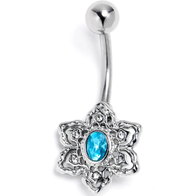 Comfortable Belly Rings for Everyday Use -Clear Blue Gem Blooming Beauty Flower Belly Ring Comfortable Belly Rings for Everyday Use -Clear Blue Gem Blooming Beauty Flower Belly Ring