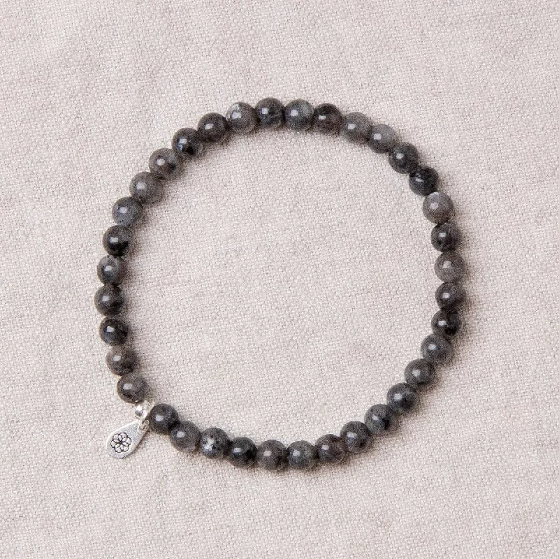 Elegant Bangles for Women with Pearls-Larvikite Black Labradorite Energy Bracelet