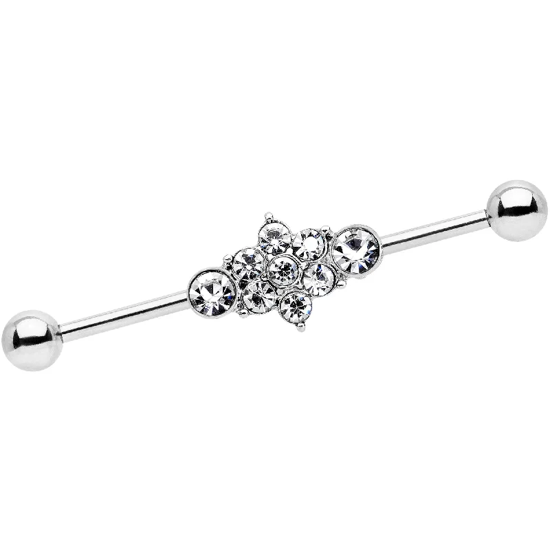 Women's Earrings – Elegant Designs for Every Personality--14 Gauge Clear Gem Floral Cluster Industrial Barbell 38mm Women's Earrings – Elegant Designs for Every Personality--14 Gauge Clear Gem Floral Cluster Industrial Barbell 38mm