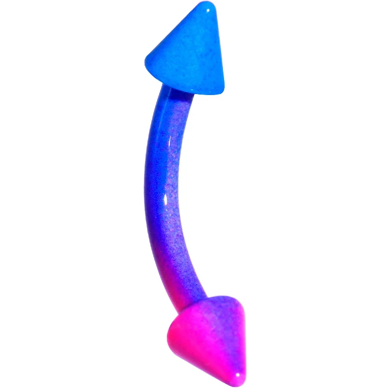 Women's Earrings – Elegant Designs for Every Personality--16 Gauge 3/8 Color Plated Blue Pink Fade Cone Curved Eyebrow Ring