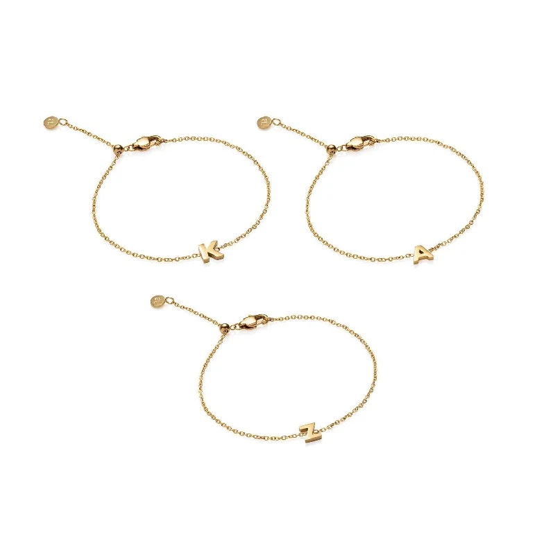 Women's Bangles for Special Occasions-Initial Bracelet Bundle (Gold)