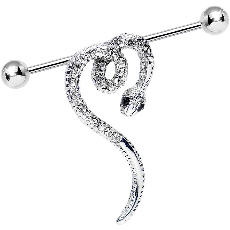 Women's Earrings – Elegant Designs for Every Personality--Clear Gem Heart Coiled Snake Industrial Barbell Women's Earrings – Elegant Designs for Every Personality--Clear Gem Heart Coiled Snake Industrial Barbell
