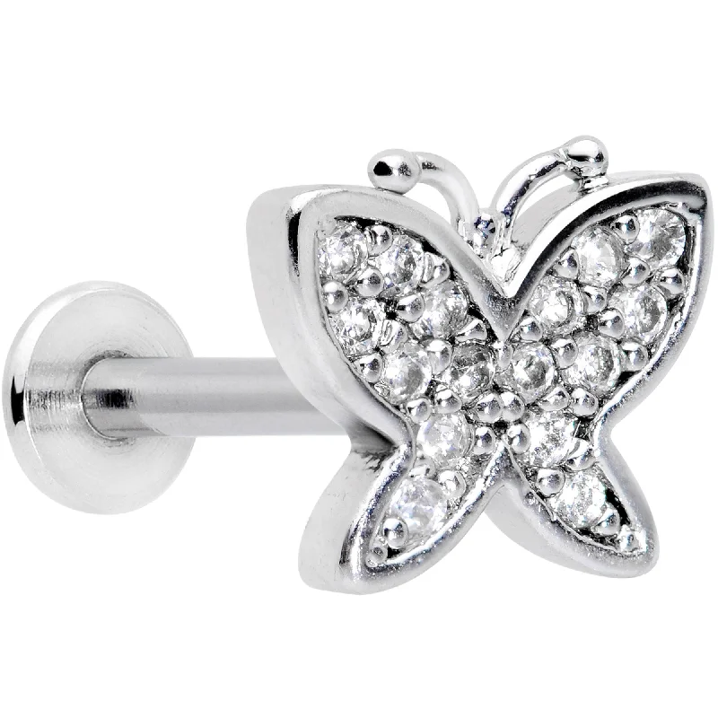 Comfortable Lip Rings for Style and Comfort16 Gauge 5/16 Clear CZ Gem Spring Butterfly Labret Monroe Tragus