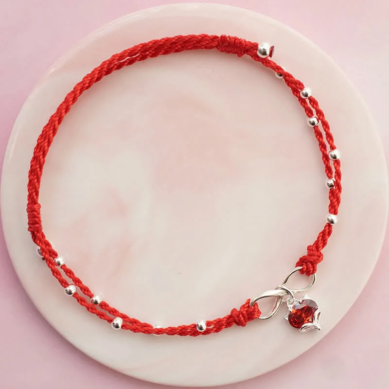 Chic Bangles for Women-Buddha Stones Love Heart Infinity Symbol Braided String Anklet Chic Bangles for Women-Buddha Stones Love Heart Infinity Symbol Braided String Anklet