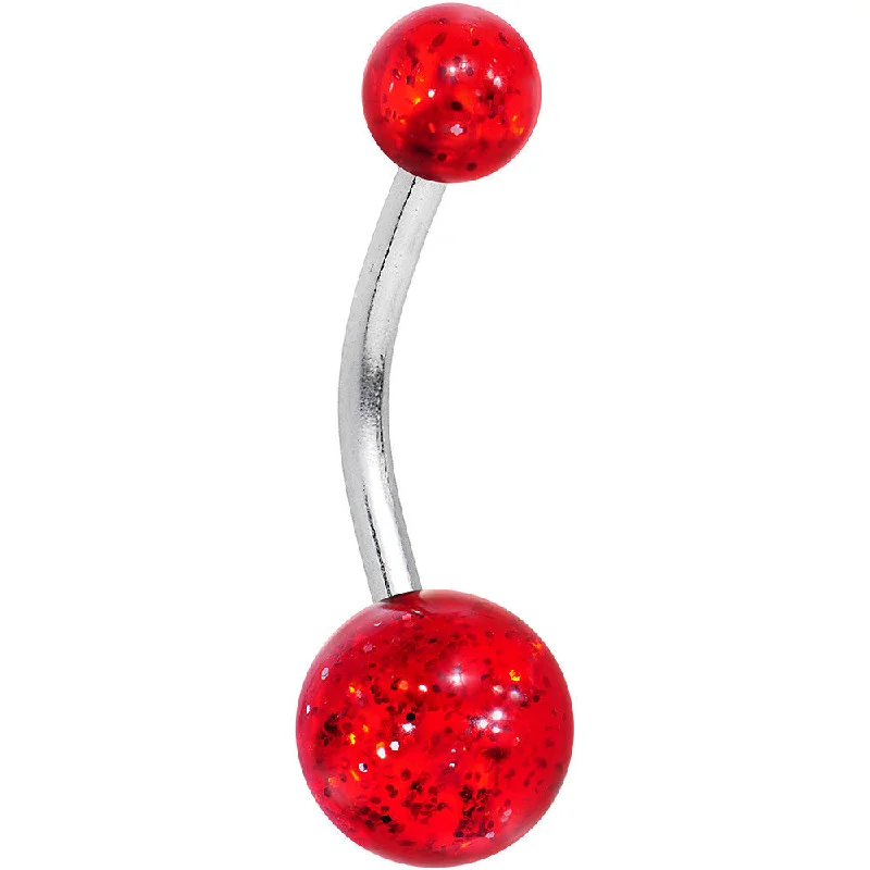 Stylish Belly Rings with Beautiful Details -Ruby Red GLITTER Banana Belly Ring
