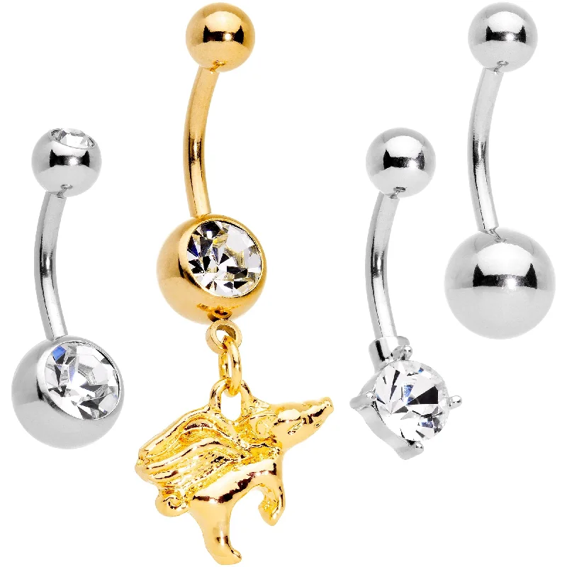 Comfortable Belly Rings for Casual Looks -Clear Gem Gold Tone When Pigs Fly Belly Ring Set of 4 Comfortable Belly Rings for Casual Looks -Clear Gem Gold Tone When Pigs Fly Belly Ring Set of 4
