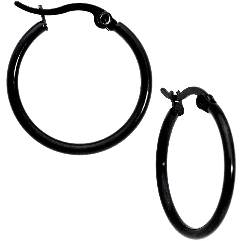 Women's Earrings – Elegant Designs for Every Personality--20mm Black Tone PVD Stainless Steel Hoop Earrings Women's Earrings – Elegant Designs for Every Personality--20mm Black Tone PVD Stainless Steel Hoop Earrings