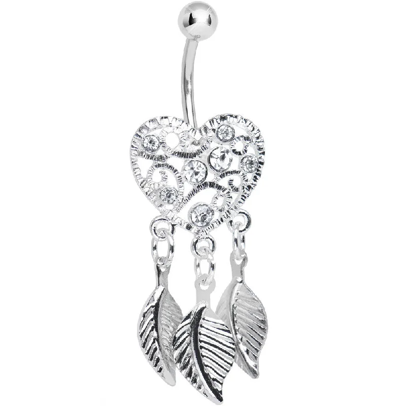 Fashionable Belly Rings with Vibrant Accents -Crystalline Gem Filigree Heart Dreamcatcher Dangle Belly Ring Fashionable Belly Rings with Vibrant Accents -Crystalline Gem Filigree Heart Dreamcatcher Dangle Belly Ring