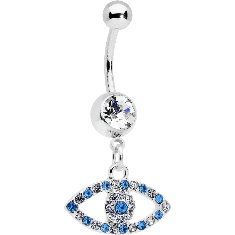 Stylish Belly Rings for Elegant Looks -Blue Clear Gem Wide Eye Dangle Belly Ring